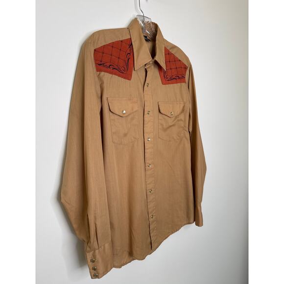 70's Easy Does It Western Pearl Snap Shirt Embroidered Yoke USA cowboycore M - Picture 6 of 14
